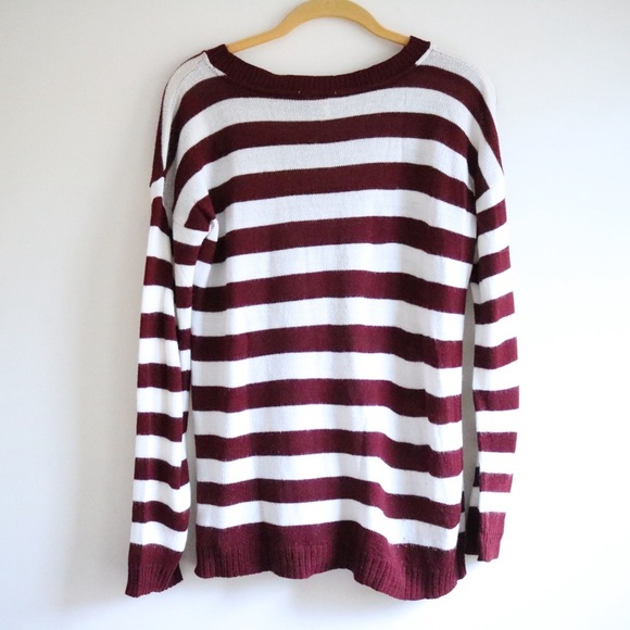 Kirra Maroon and White Striped Sweater - Picture 3 of 5